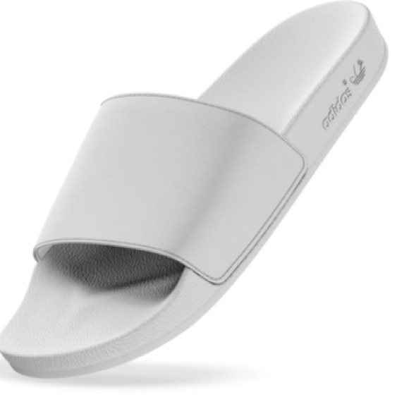 all white adidas slides